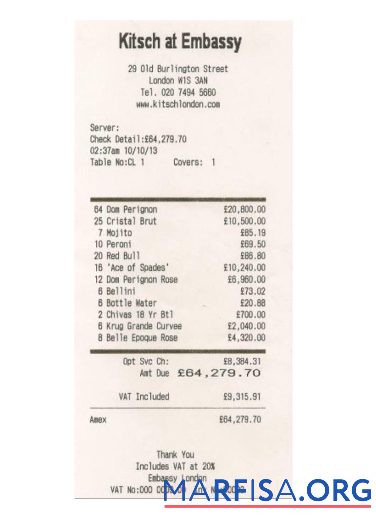 Printable KITSCH AT EMBASSY payment check real example